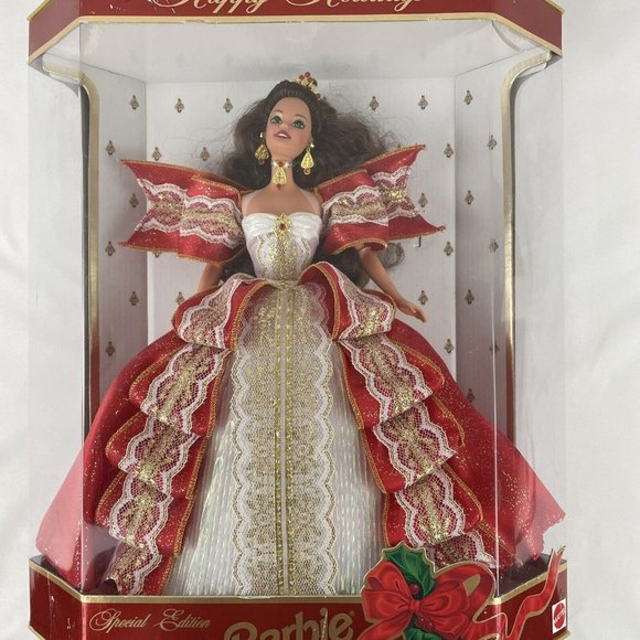 Barbie 1997 Special Edition 10th Anniversary Happy Holidays Red Dress Brunette - Picture 2 of 7
